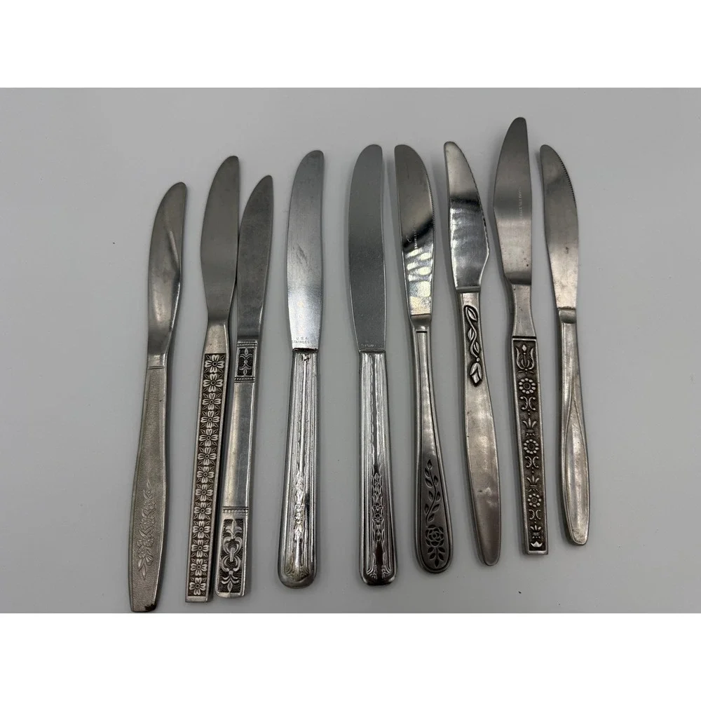 9pc VTG Mismatched Butter‎ Knives Lot Stainless Steel Floral Oneida Mixed Boho